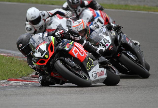 Sloan Frost leads F1 Superbike action at Manfeild 2016. 1mTerryStevenson...