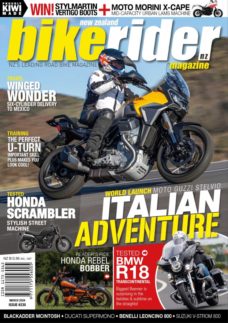 bike rider magazine, Moto Guzzi Stelio, V100, BMW R18 Transcontinental