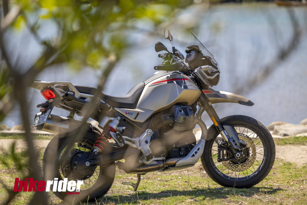 Moto Guzzi V85TT Travel parked in the sun