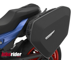 BMW F900XR 2025 model in racing blue and light white color combination with factory pannier system