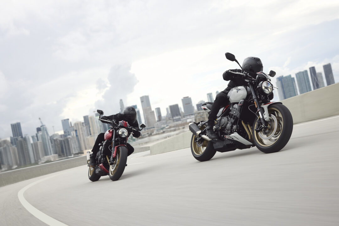 2026 Trident_800 action red and while action on a road