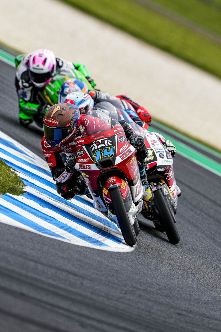 Cormac Buchanan racing Moto3 at Phillip Island in windy conditions