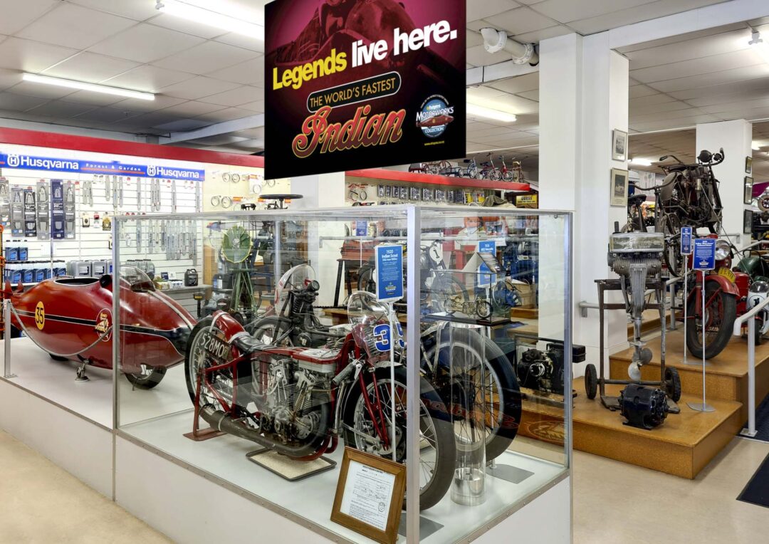 Burt Munro Indian Scout Munro Special on display in Invercargill