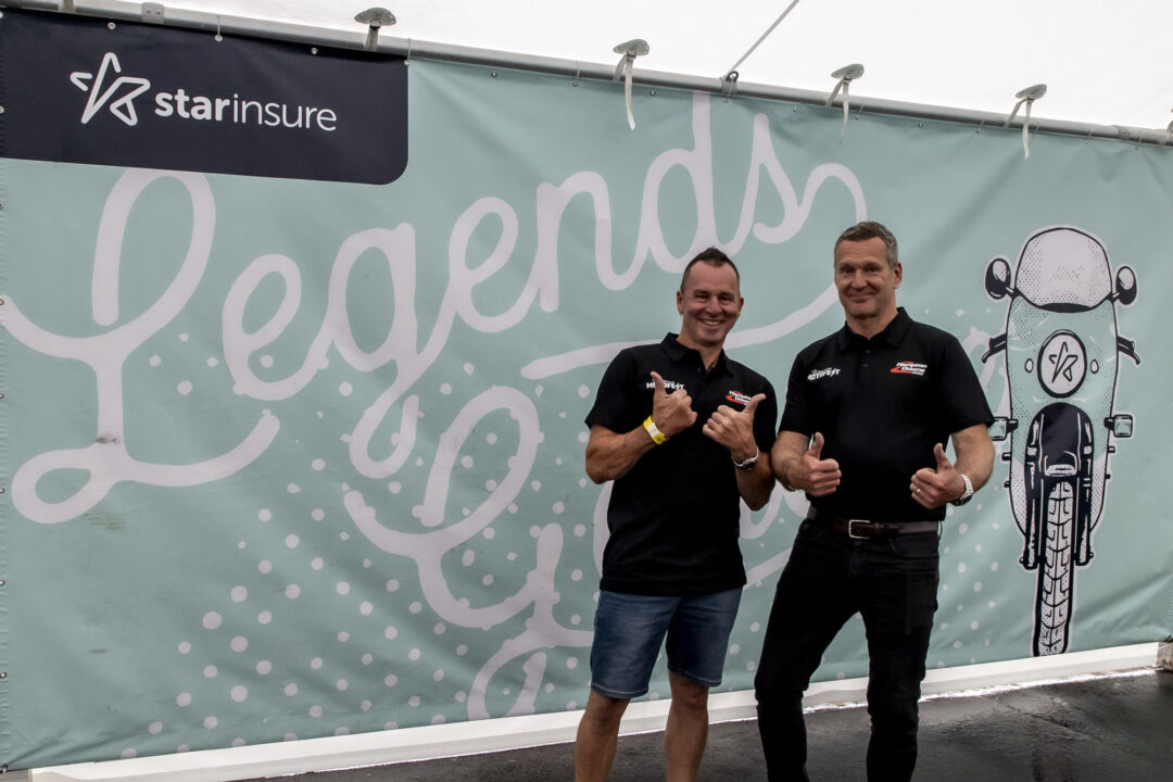 NZ motorcycle racing legends Aaron Slight & Simon Crafar at MotoFest 2024.
