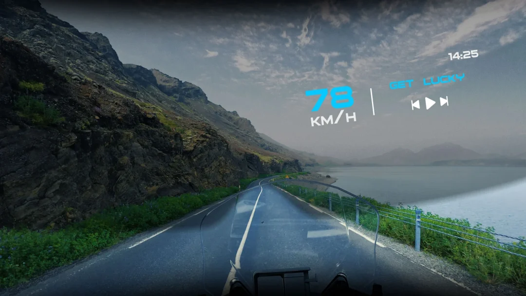 Shoei Heads Up Display augmented reality helmet visor, eyelights