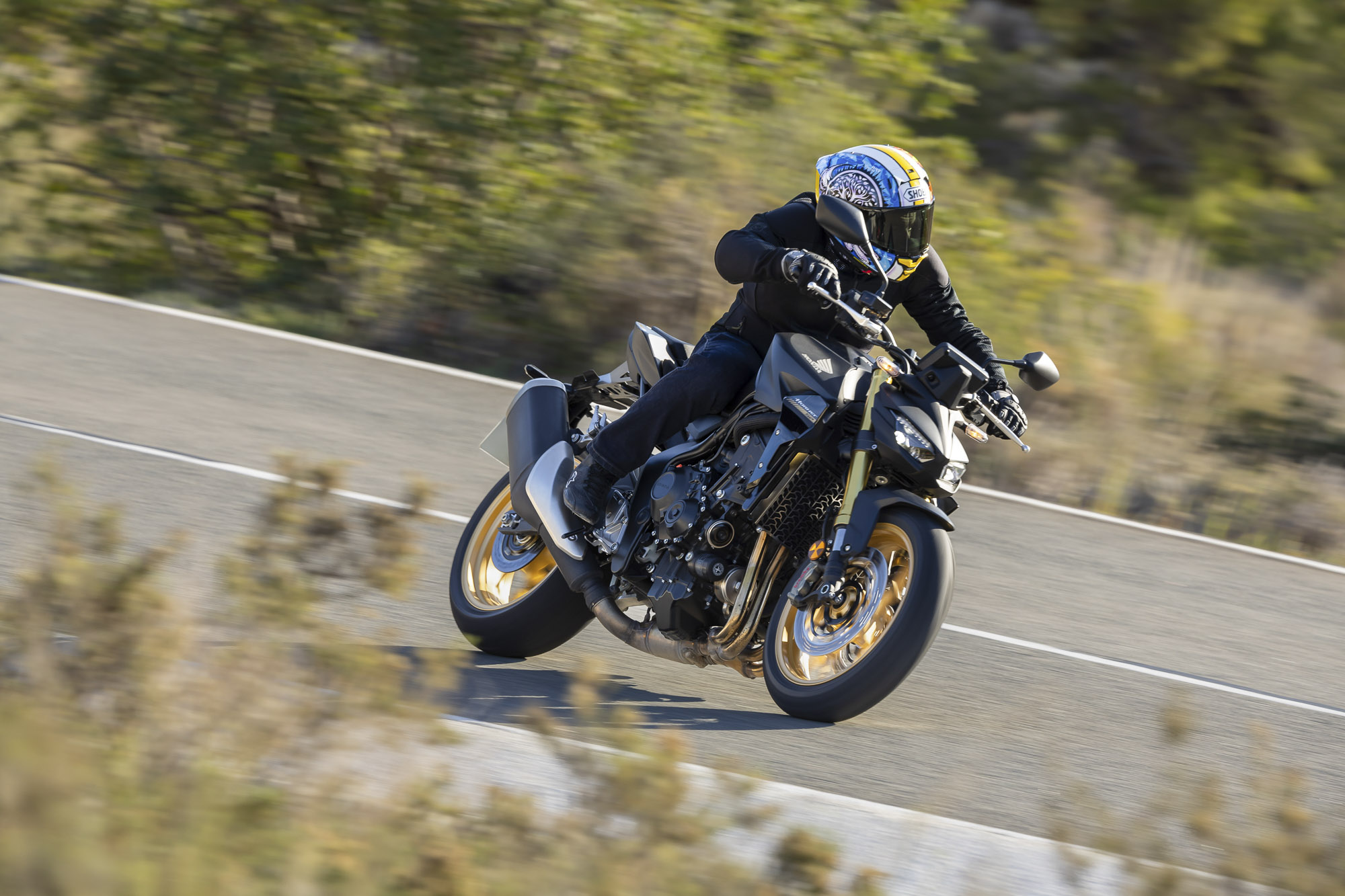 Honda Hornet CB1000 review cornering hard on the road