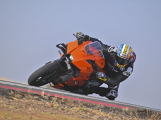 KTM 990 RC R on track at Seville Circuit, leaned over at full pace