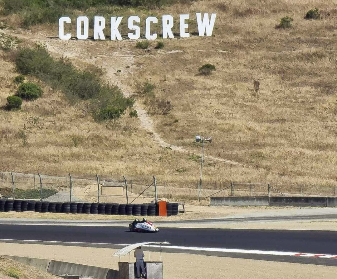 Tracey and Jo racing at Laguna Seca in the Carl Cox Motorsport sidecar