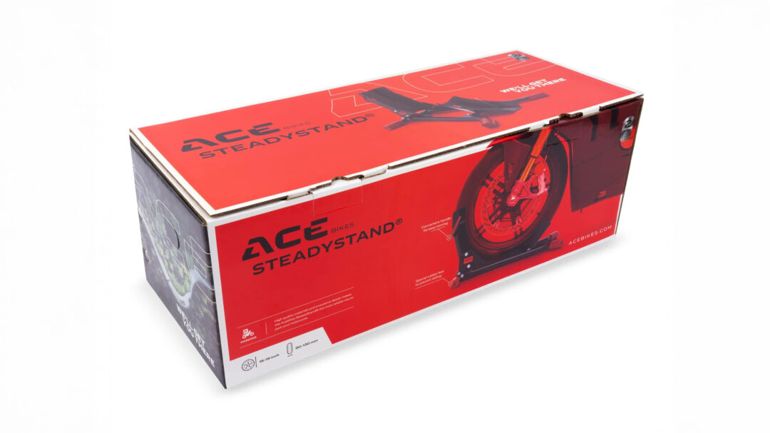 Ace Bikes SteadyStand front wheel motorcycle stand in box