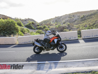KTM 1390 Super Adventure EVO S review action on the road cornering