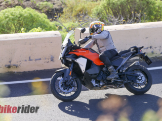 KTM 1390 Super Adventure EVO S review action on the road cornering