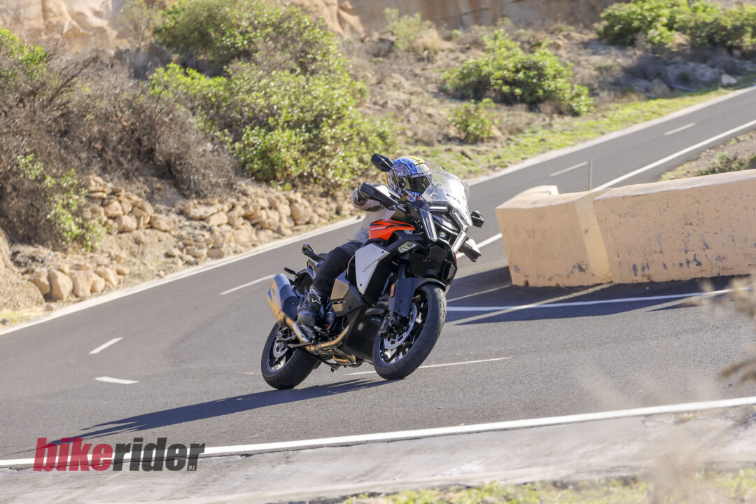 KTM 1390 Super Adventure EVO S review action on the road cornering