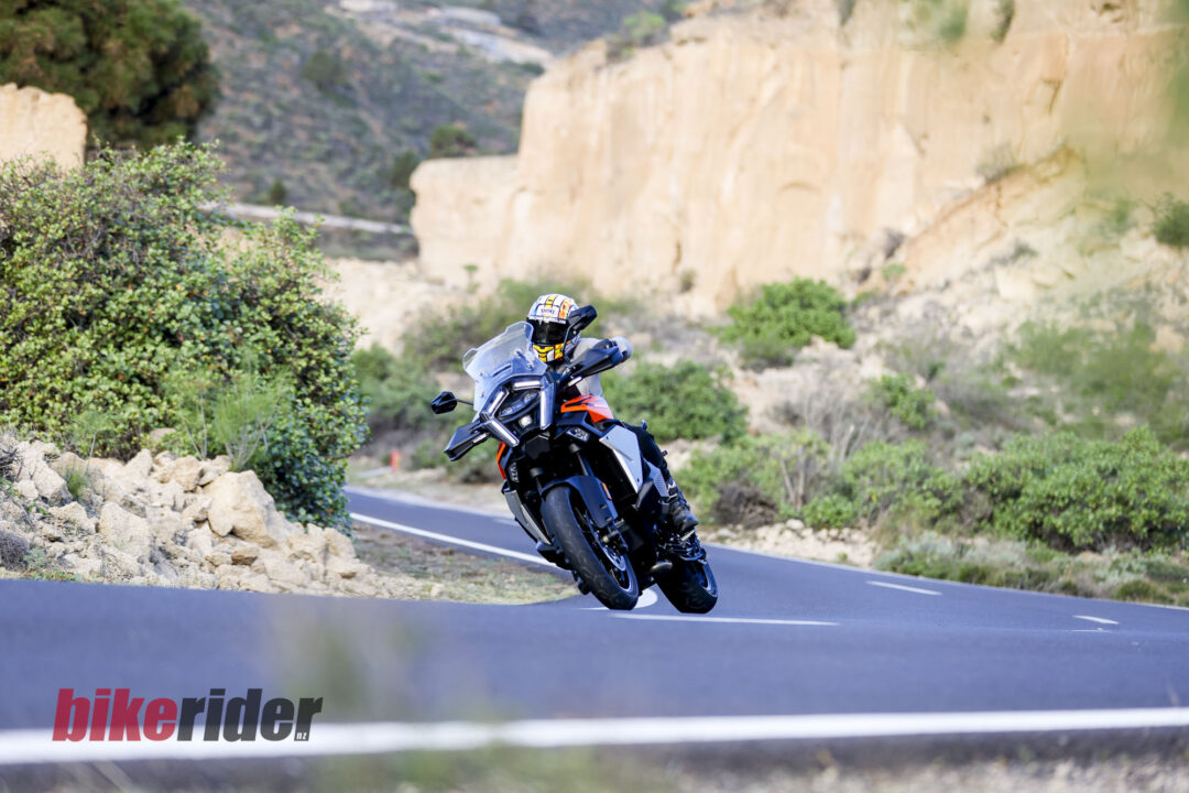 KTM 1390 Super Adventure EVO S review action on the road cornering