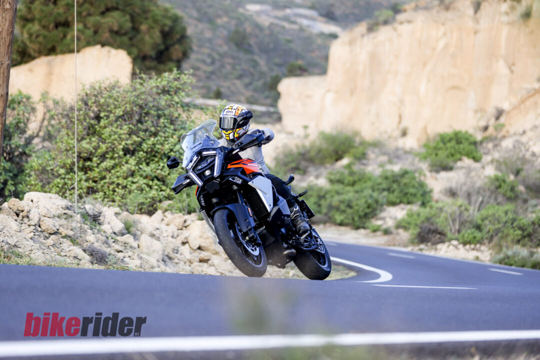 KTM 1390 Super Adventure EVO S review action on the road cornering