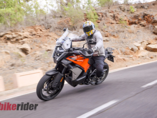 KTM 1390 Super Adventure EVO S review action on the road cornering