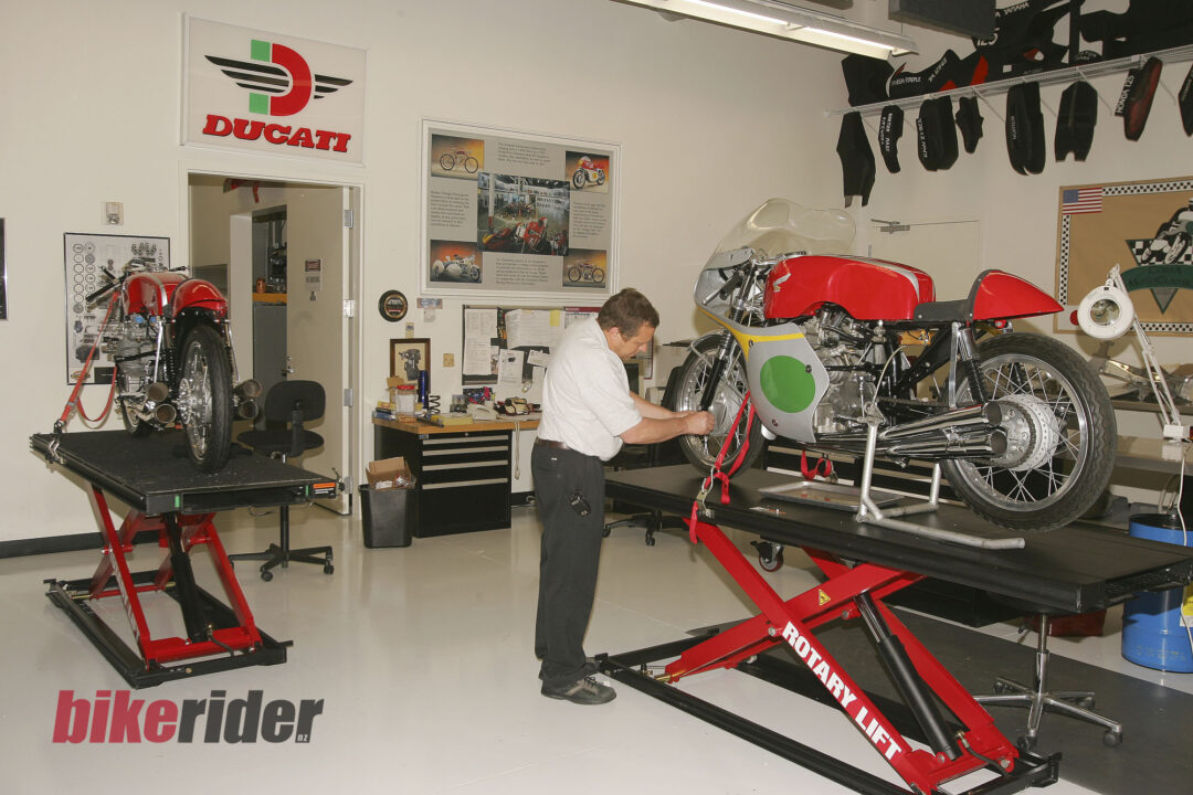 Barber Museum Ex-Kel Carruthers Honda 250 four in workshop