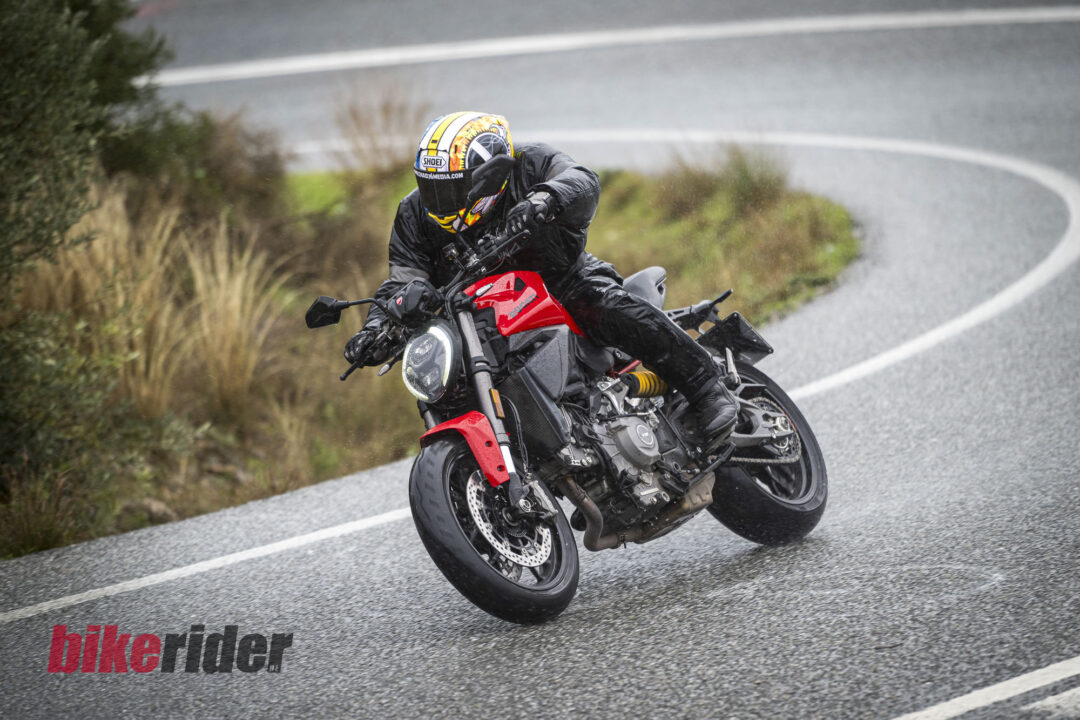 2026 Ducati Monster action on the road in the rain