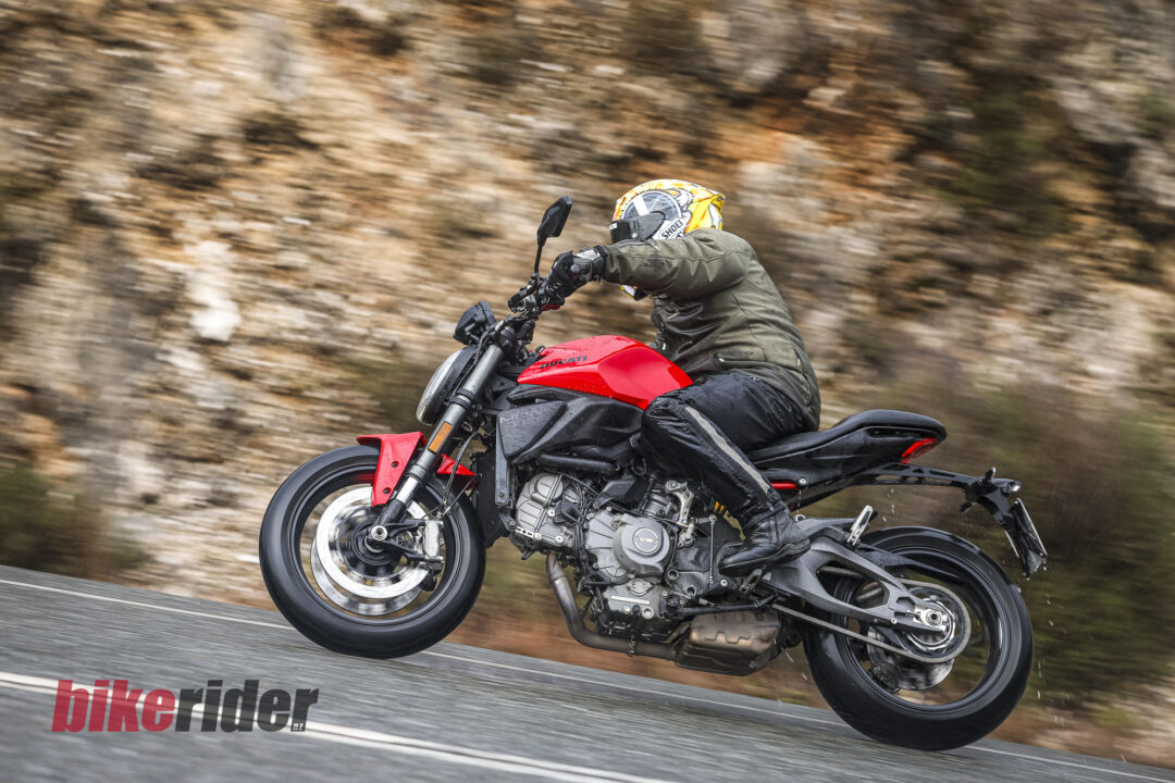 2026 Ducati Monster action on the road in the rain