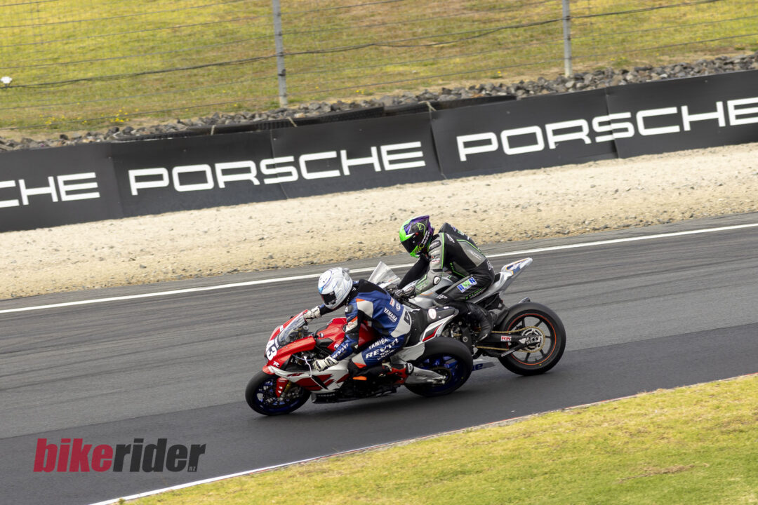 Rogan Chandler being stood up going into the dipper at Hampton Downs