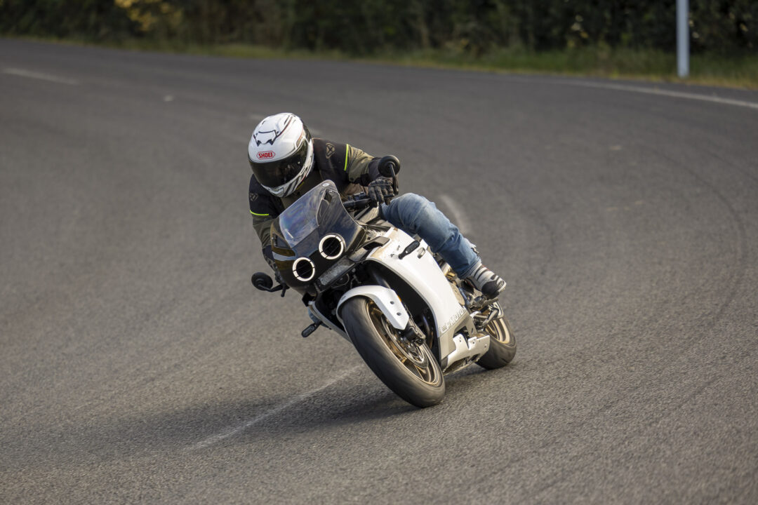 CFMoto 500SR Voom cornering on the road for a review