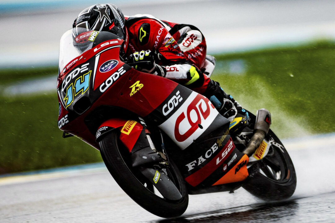Cormac Buchanan Brazil Moto3 action in the rain
