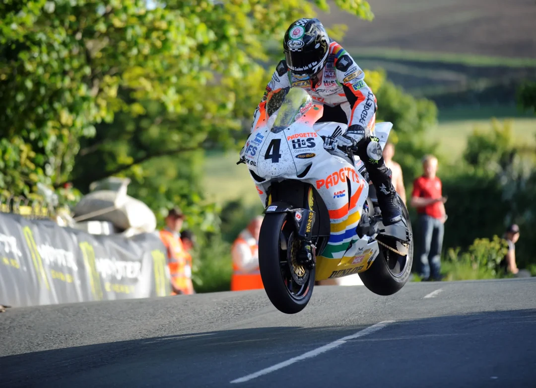 Ian Hutchinson riding the Padgetts Honda at the Isle of Man TT