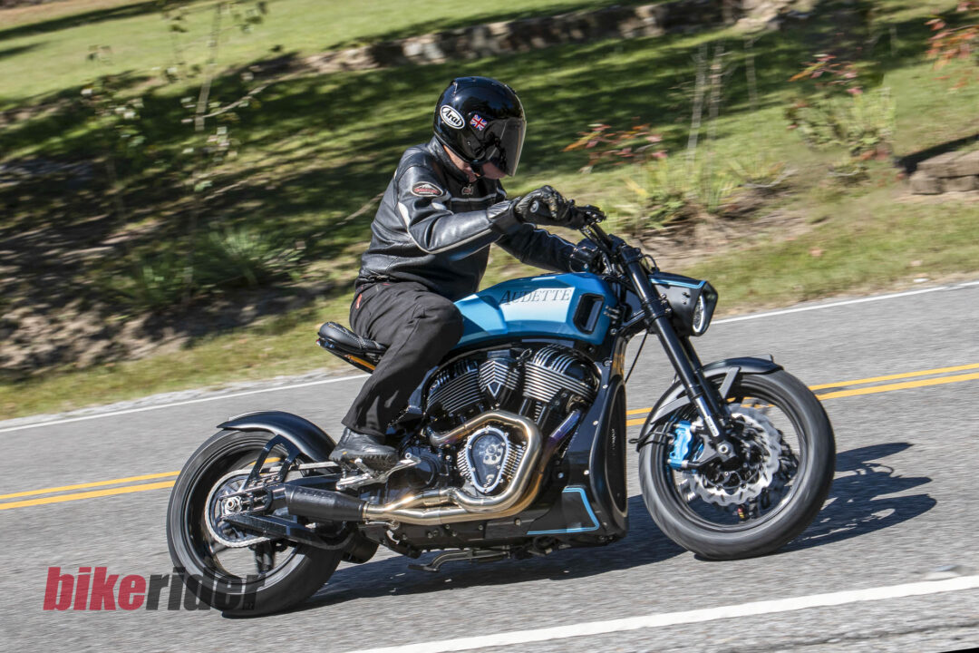 Alan Cathcart with Audette Velos V2 action shot on the road