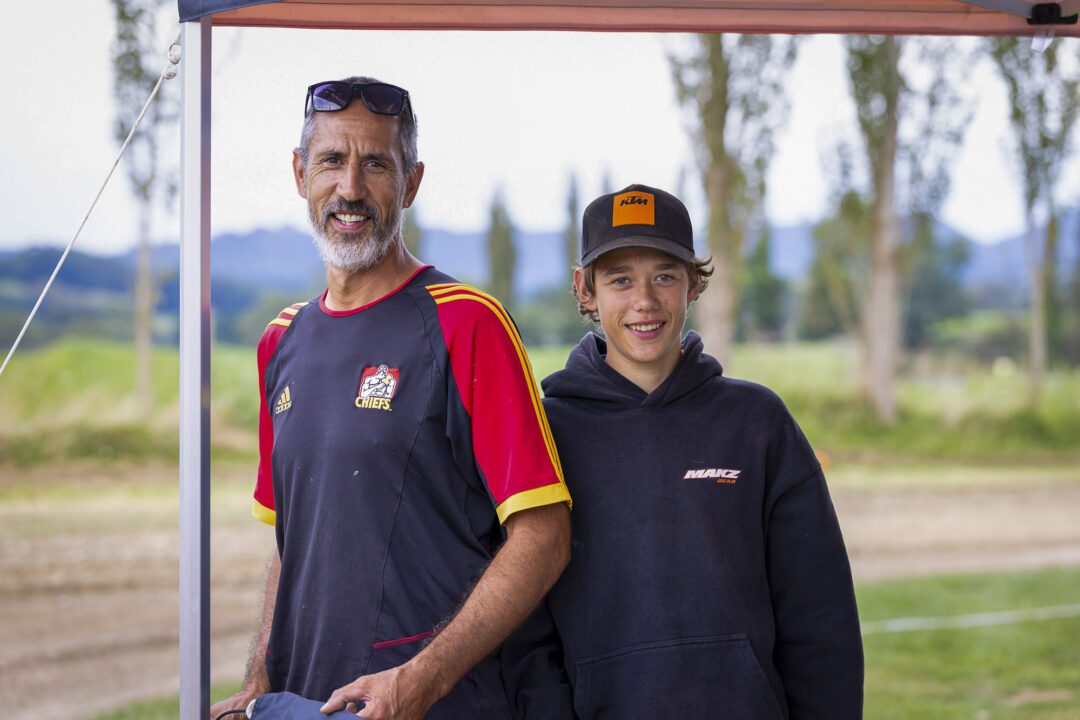Arama Te Whetu with his dad ahead of Round 4 of the 2026 Yamaha New Zealand Motocross Championships held at Rotorua Motorcycle Club's Motocross Track, Horohoro Bluffs, Rotorua, New Zealand, February 28, 2026. Photo: MNZ/Derek Morrison