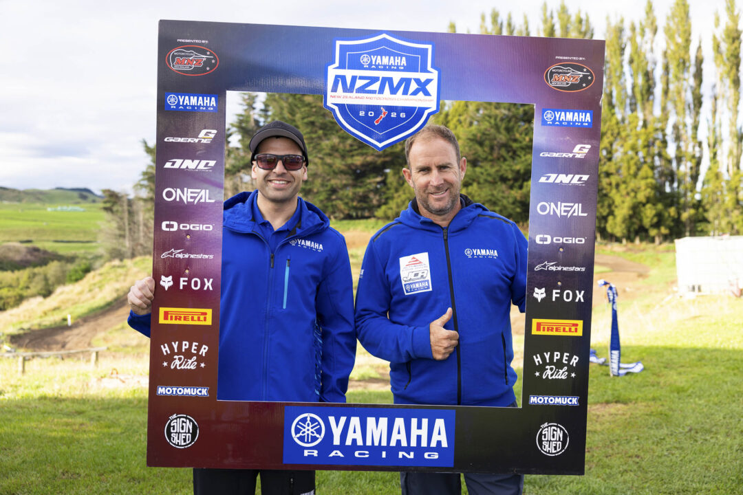 Yamaha's Dinesh Chhagn (left) and Althern JCR Yamaha's Josh Coppins at Round 4 of the 2026 Yamaha New Zealand Motocross Championships held at Rotorua Motorcycle Club's Motocross Track, Horohoro Bluffs, Rotorua, New Zealand, February 28, 2026. Photo: MNZ/Derek Morrison