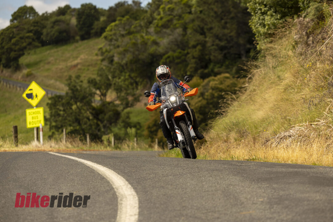 KTM 390 Adventure R action on the road in NZ