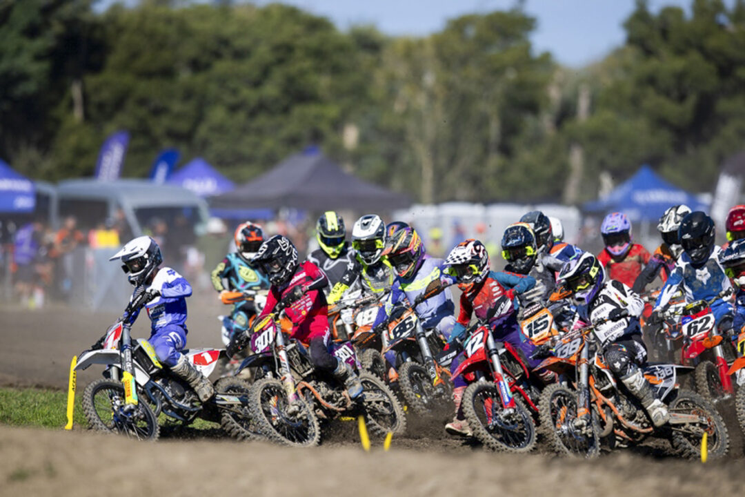 Connor Feather leads the 13-16 Years 85cc class at the 2026 New Zealand Junior Motocross Championships held at the Brookhaven Motocross Training Facility in Leeston, Canterbury, New Zealand, April 10-12, 2026. Photo: MNZ/Derek Morrison