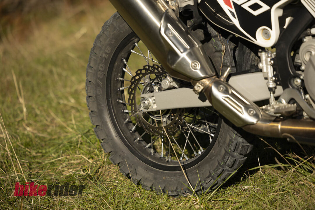 Kove 450 Rally review NZ static off road rear wheel