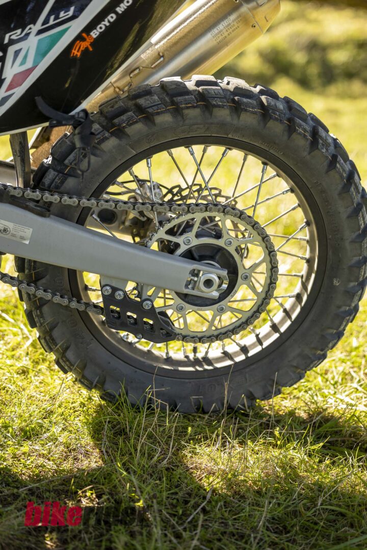 Kove 450 Rally review NZ static off road rear sprocket and chain
