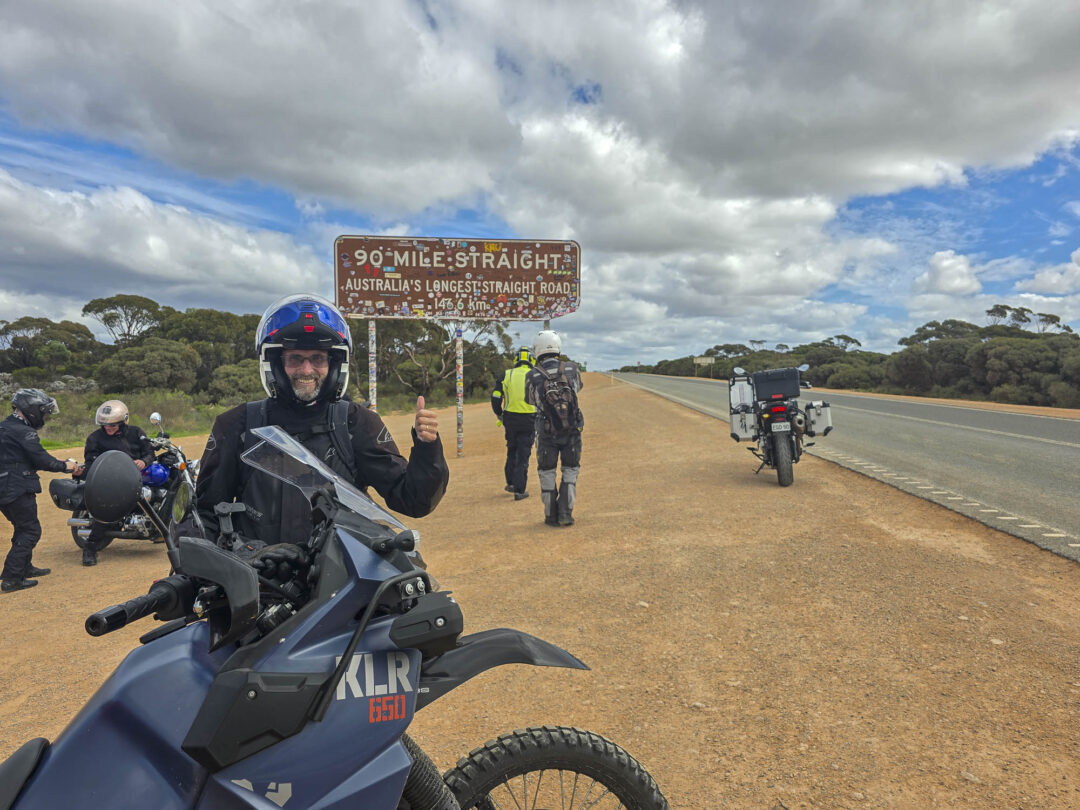 Neurological Research NZ Lap of Oz Kawasaki KLR650 90 Mile Straight sign