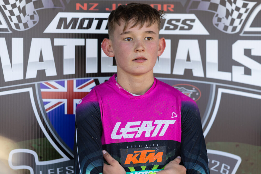 Nico Verhoeven wins the 11-12 Years 85cc title at the 2026 New Zealand Junior Motocross Championships held at the Brookhaven Motocross Training Facility in Leeston, Canterbury, New Zealand, April 10-12, 2026. Photo: MNZ/Derek Morrison