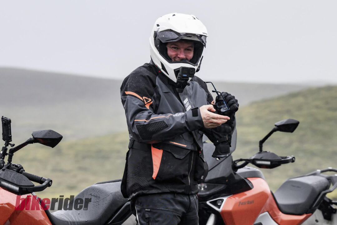 Leat MultiTour Jacket in the rain on Norton Atlas launch in Iceland