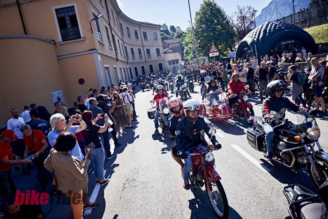 Moto Guzzi fans in a parade