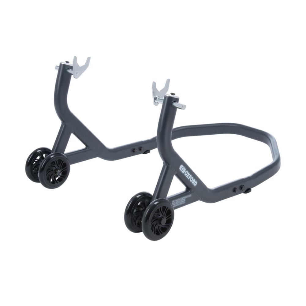 Gray dual-wheel stroller frame with clamp mounts at the top and small front wheels, designed to secure a seat or attachment (brand: Boyford).