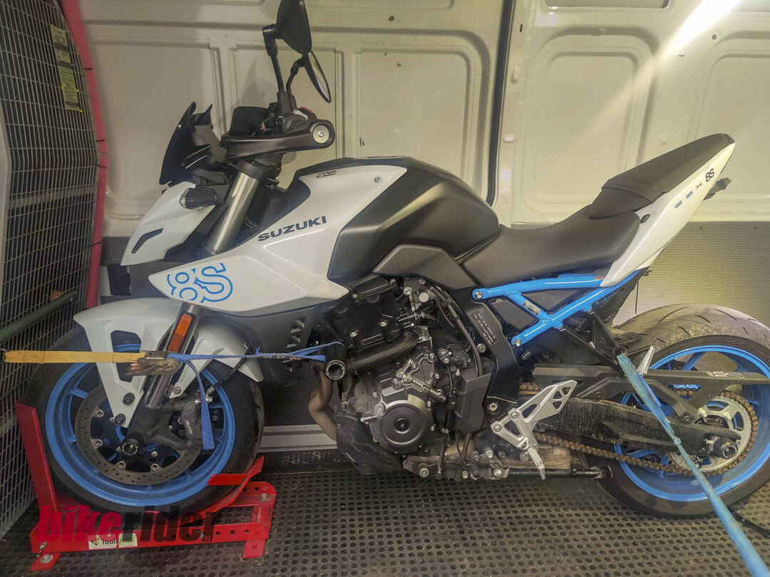 Suzuki GSX-8S racer with damage in van