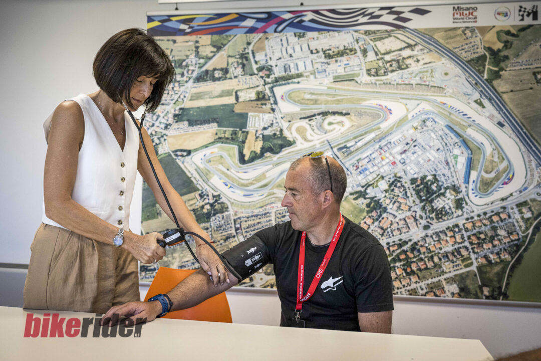 Adam Child having a medical before being allowed to ride the Ducati MotoGP and WSBK bikes