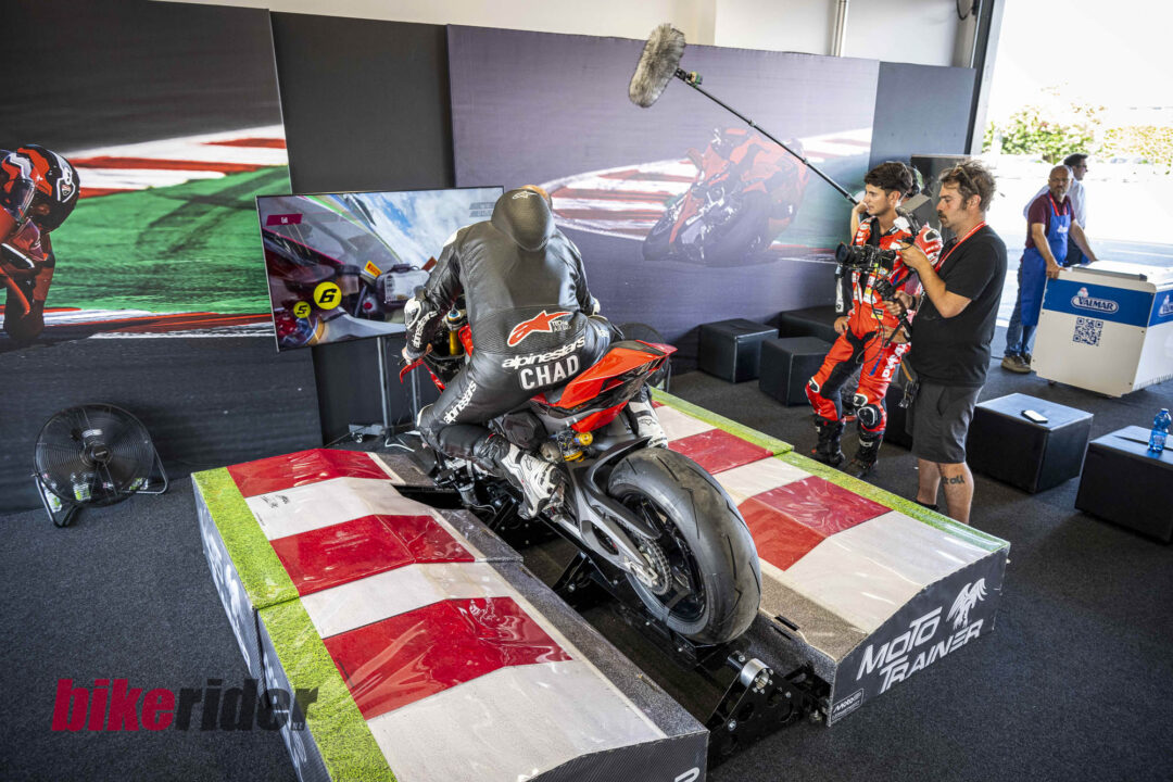 Adam had to perform laps on the Moto Trainer before he was allowed to ride the race bikes