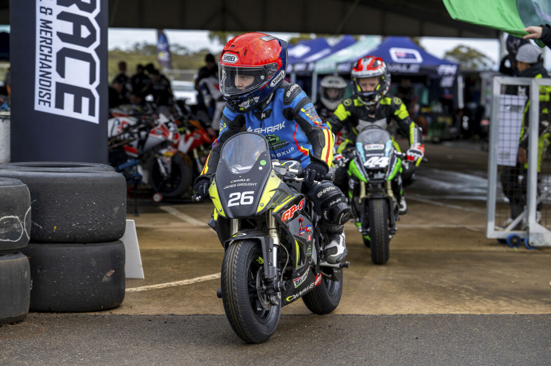 James Drought 2026-FuSport-FIM-MotoMini-Aus-Rnd3 leaving pits