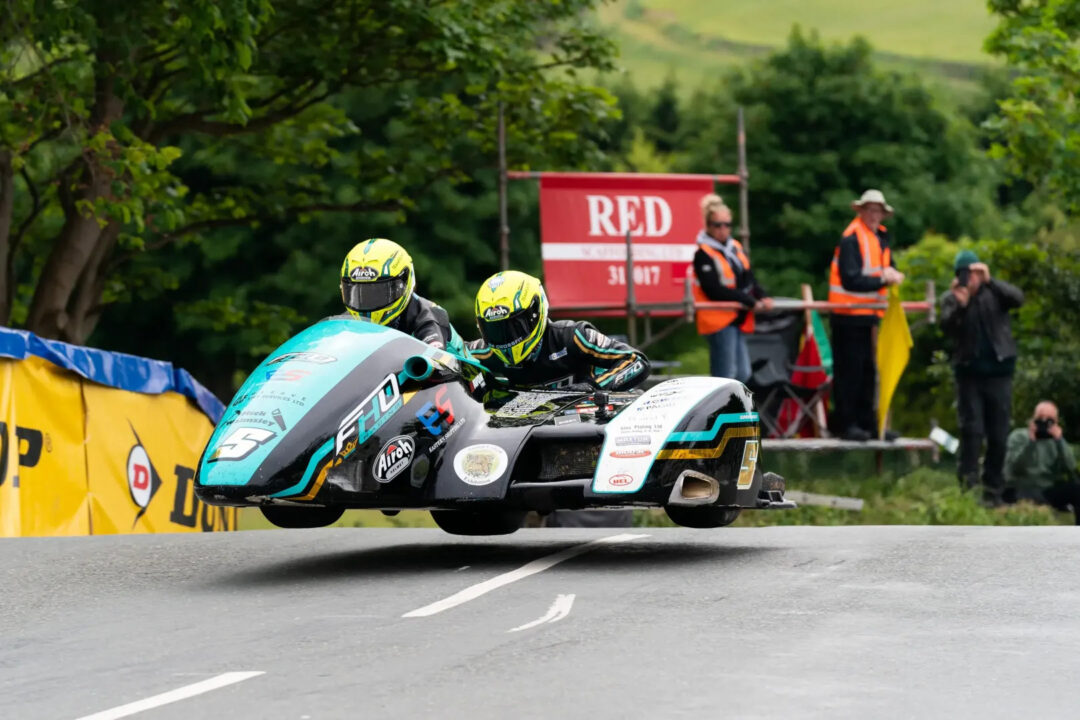 Isle of Man TT sidecar action jump