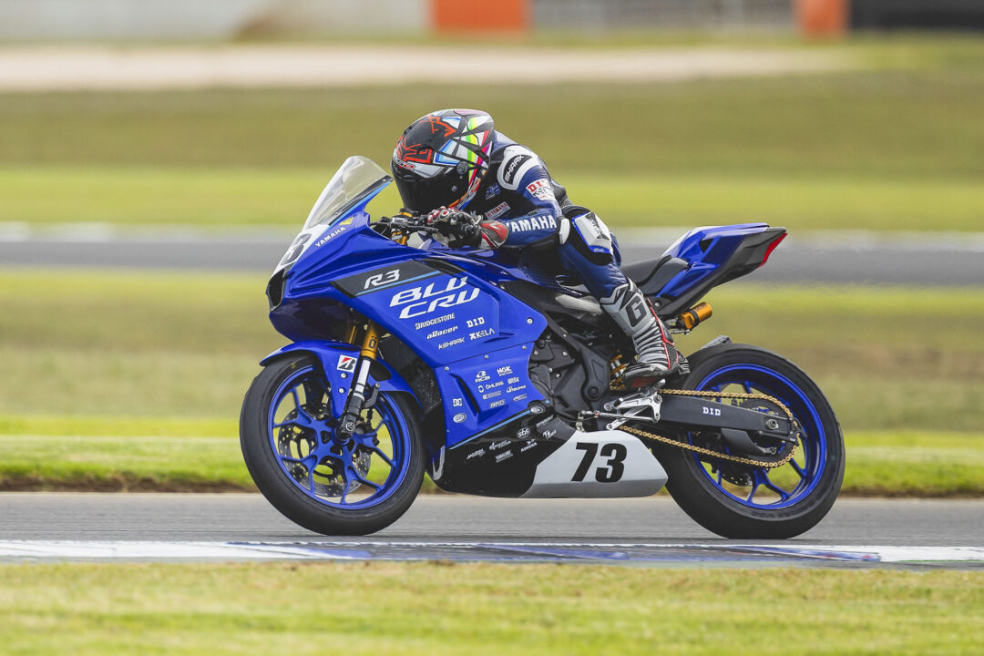 Hunter Charlett #73, competes at the second round of the Yamaha R3 BLU CRU Asia-Pacific Championship, held at The Bend Motorsport Park, Adelaide, Australia, May 1-3, 2026. Photo: Marc Jones/Foremost Media