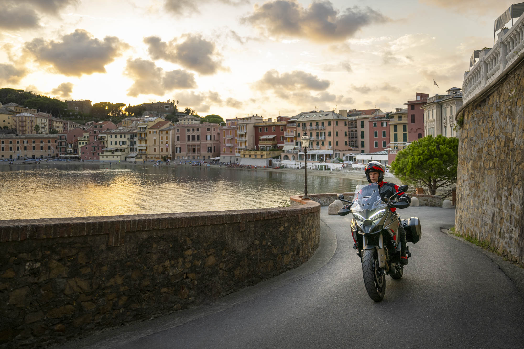 Ducati Multistrada V4 S Grand Tour beside a waterfront
