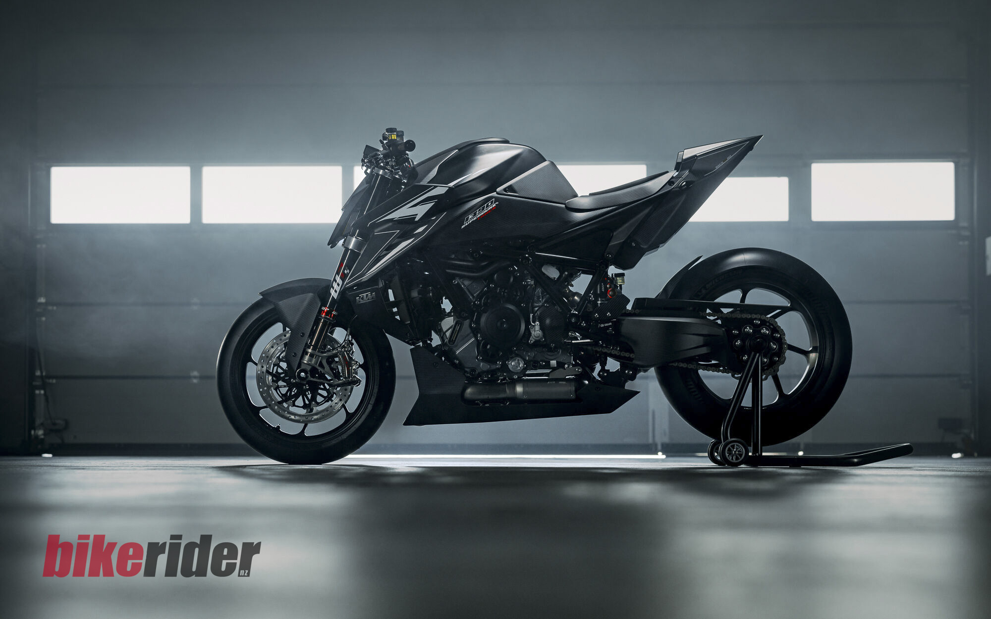 Side view of the track-only KTM 1390 Super Duke RR