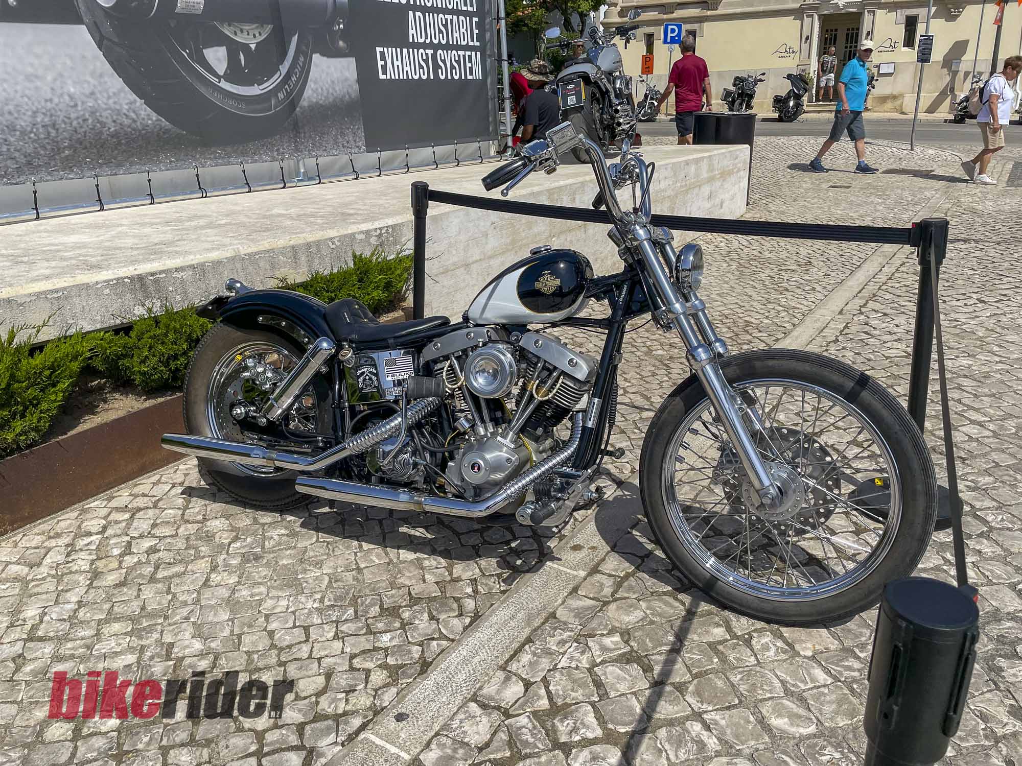 Custom Harley-Davidson on display at the Cascais Citadel