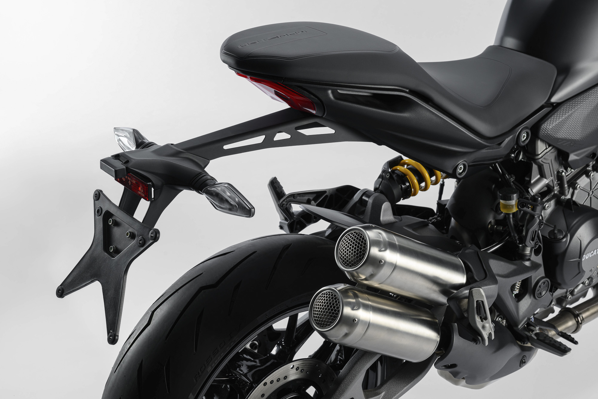 Ducati Monster Dark rear seat tail and twin exhausts