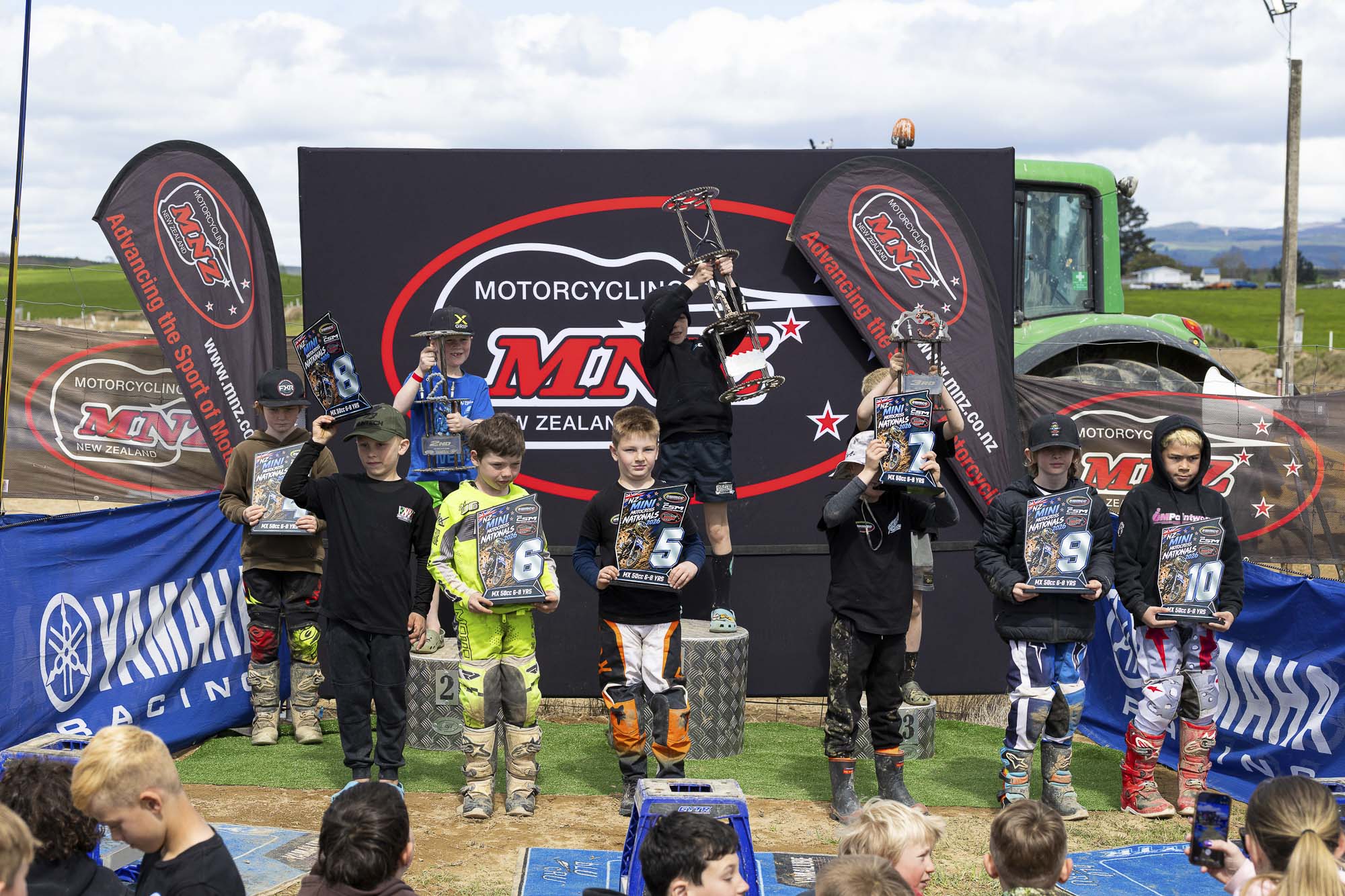 20261004-20261004_MiniMX_3405 The MX50 6-8 years class podium (from left): Corbin Wind (2nd), Jackson Slater (1st) and Oscar Lampe at the 2026 NZ Mini Motocross Nationals