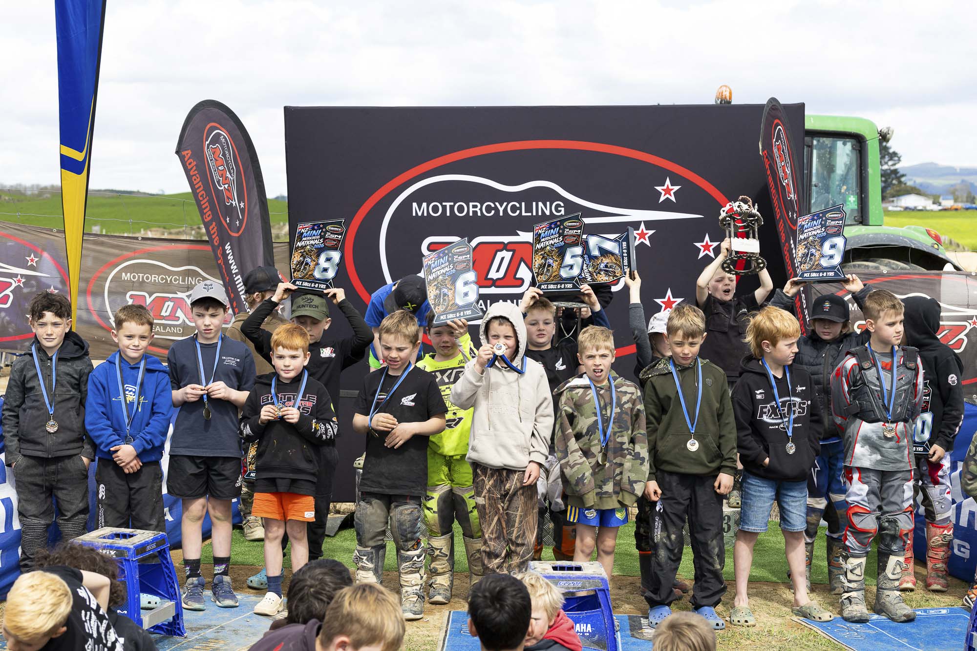 20261004-20261004_MiniMX_3408 The MX50 6-8 years class podium (from left): Corbin Wind (2nd), Jackson Slater (1st) and Oscar Lampe at the 2026 NZ Mini Motocross Nationals